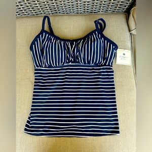 Calypso Cove, Tankini Top, Blue & White, Striped, Size 16